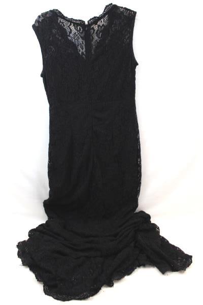 CLUBL Dress Long Formal Black Lace Floral Design Lined Women's Size Full Zip