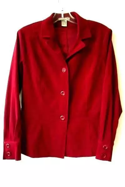 Women's Red Full Button Down Long Sleeve Collar Blazer By Notations Size S