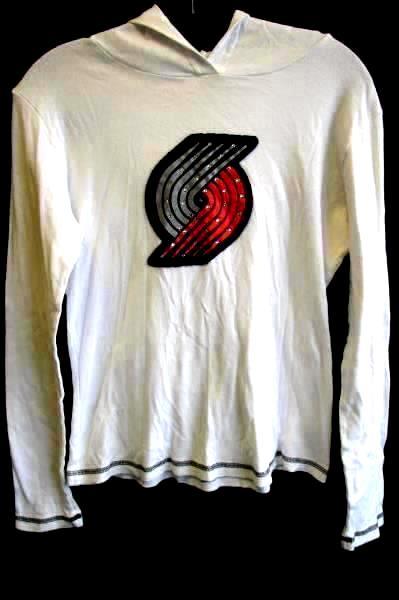 Shirt w/ Hood By Majestic Threads White Trail Blazers Women's Junior's Sz L