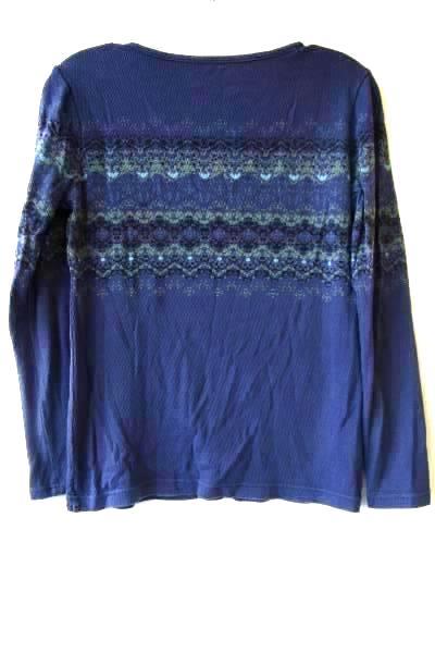 Women's Multicolor Long Sleeve V-Neck Top by Eddie Bauer Size S 100% Cotton