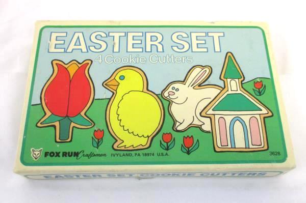 Vintage Fox Run Cookie Cutter Set Easter 4 Tulip Chick Bunny Church + Treat Bag