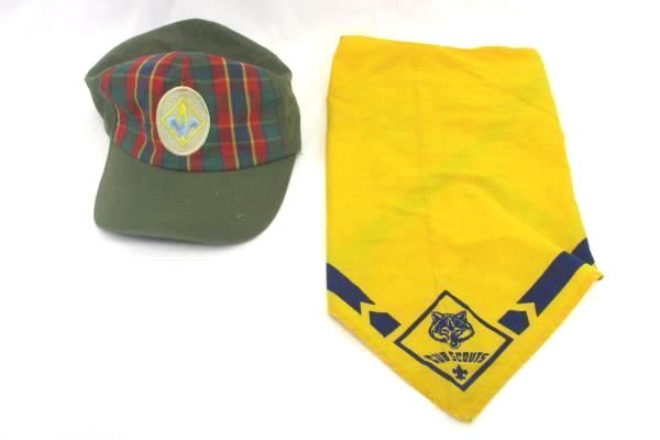 Boy Scouts Of America BSA Plaid Webelos Hat & Yellow Blue Neckerchief Bandana
