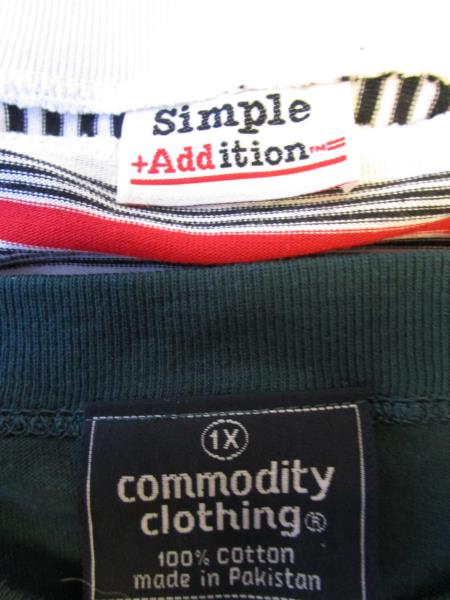 Lot of 2 T-Shirts By Simple Addiction Green White Red Stripes Women's Sz XL