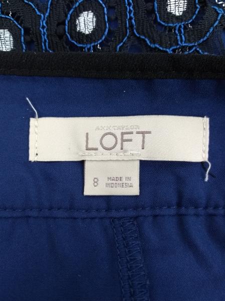 Ann Taylor LOFT Retro Blue, Black, Silver Geo Lace Career Skirt w/ Pockets Sz 8