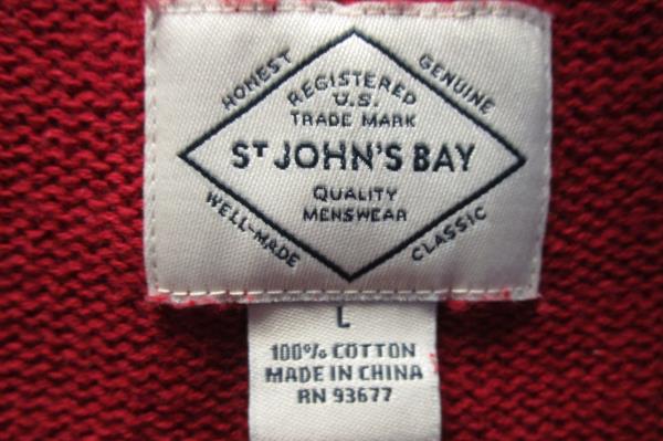 Men's Sweater Red by St John's Bay Size L 100% Cotton Crew Neck Folded Cuffs