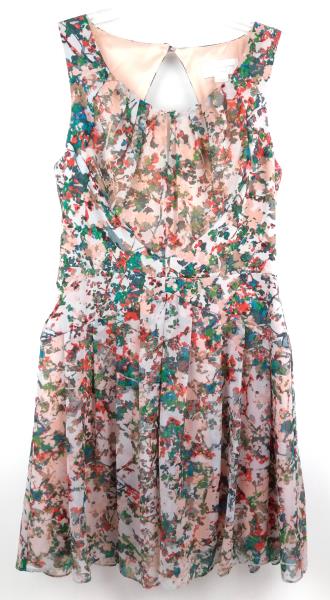 JESSICA SIMPSON Blush Pink Floral Print Back Cutout Dress Career Pleated Sz 4