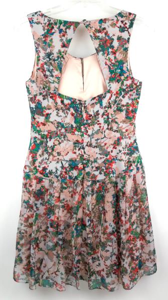 JESSICA SIMPSON Blush Pink Floral Print Back Cutout Dress Career Pleated Sz 4