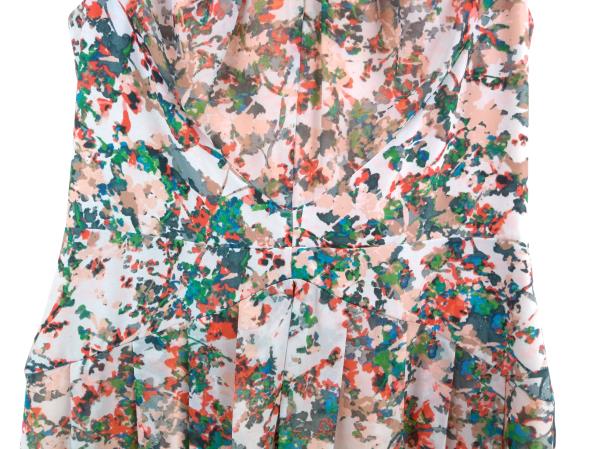 JESSICA SIMPSON Blush Pink Floral Print Back Cutout Dress Career Pleated Sz 4
