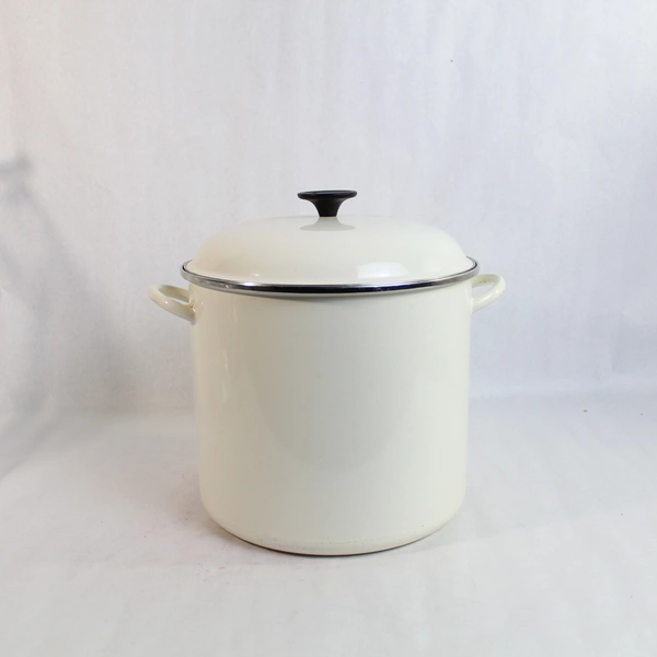 Vintage Le Creuset White Covered Enamelware Stock Pot Handles Kitchen Swedemom