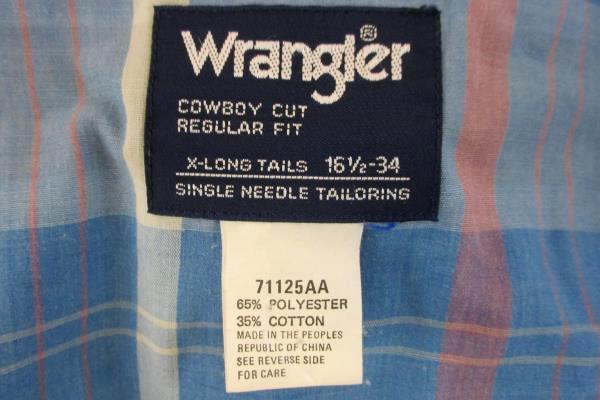 Men's Wrangler Long Sleeve Button Shirt Plaid X-Long Tails 16 1/2 - 34