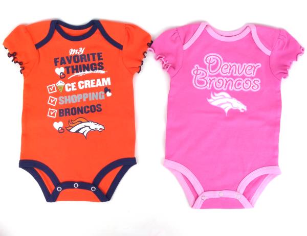 NFL TEAM APPAREL BRONCOS One Piece Bodysuit 2-pk Orange & Pink 6-9 Months