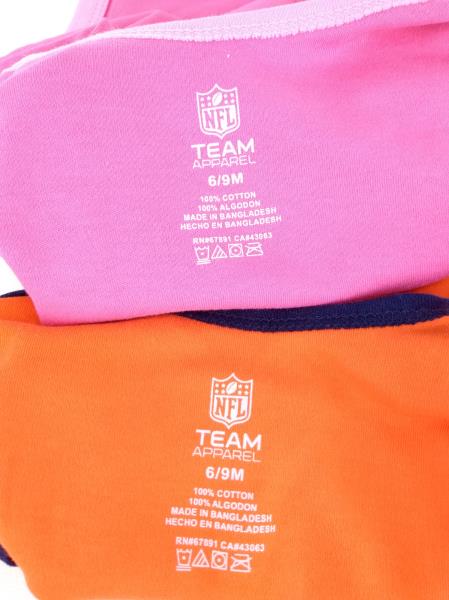 NFL TEAM APPAREL BRONCOS One Piece Bodysuit 2-pk Orange & Pink 6-9 Months