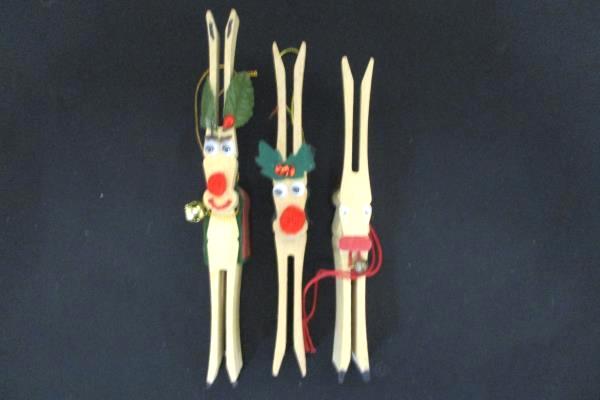 Lot of 5 Handmade Rustic Decor Clothespin Reindeer & Sheep Christmas Ornaments