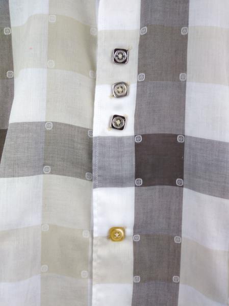 BOGOSSE Premium Men S/2 Short Sleeve Triple Button Shirt - White & Brown Plaid