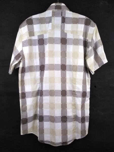 BOGOSSE Premium Men S/2 Short Sleeve Triple Button Shirt - White & Brown Plaid
