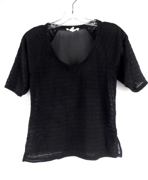 BCBGENERATION Sporty Sheer Back Blouse Black Eyelet Shirt Womens Size XXS