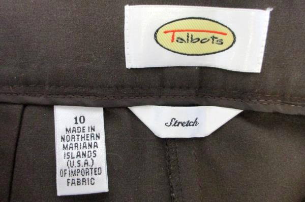 Women's TALBOTS Brown Flat Front Pants Size 10 Brown Side Zipper Stretch