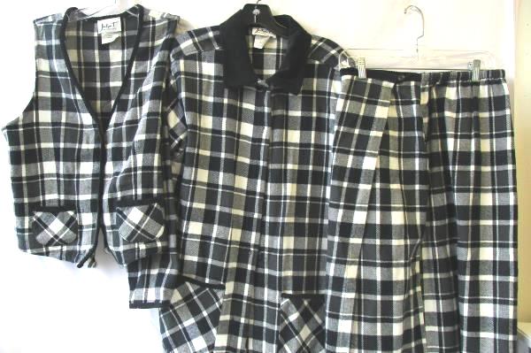 Women's Jadyn T 3 Piece Black White Flannel Cotton Plaid Checker Size Medium