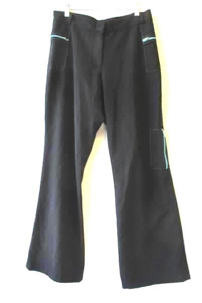 Women's Black Blue Pants By Jason Size 3 Stitched Pockets Zippers Button Fly