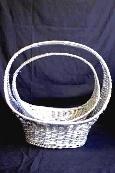 Pair Of Oval Silver Willow Baskets Home Decor 12.5" and 15"