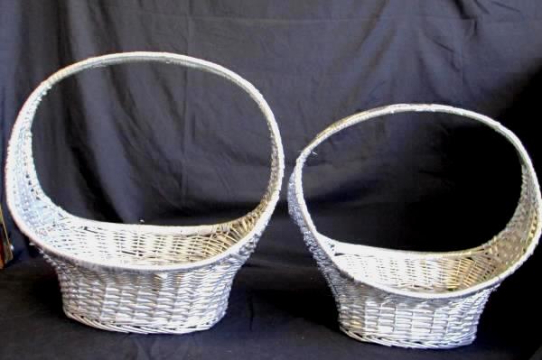 Pair Of Oval Silver Willow Baskets Home Decor 12.5" and 15"