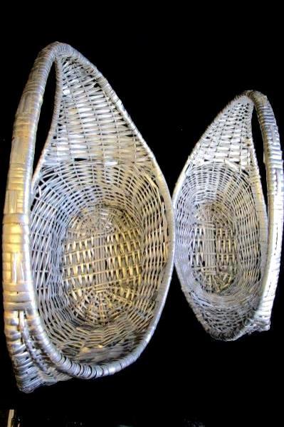 Pair Of Oval Silver Willow Baskets Home Decor 12.5" and 15"
