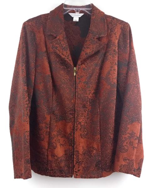 CHRISTOPHER & BANKS Burnt Red Burnout Velvet Zip Up Career Blazer Jacket MEDIUM