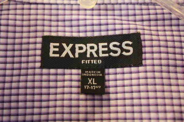 Men's Button Up Shirt By Express Long Sleeve White Purple Plaid Size XL