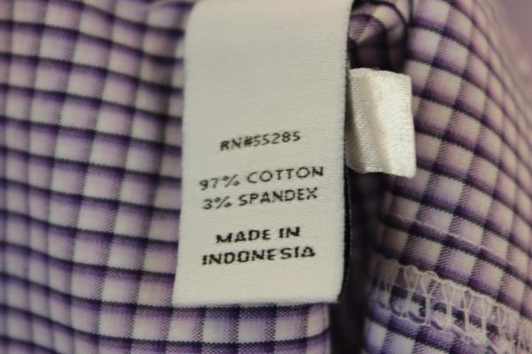 Men's Button Up Shirt By Express Long Sleeve White Purple Plaid Size XL