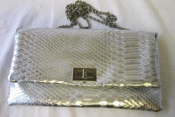 Women's Silver Scale Hand Purse w/ Lightweight Shoulder Chain By Limited Edition