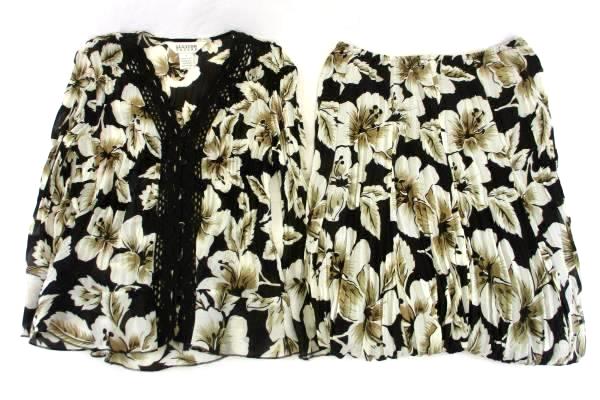 Allison Taylor Women's Brown & White Floral Top & Skirt 2 Piece Outfit Size S
