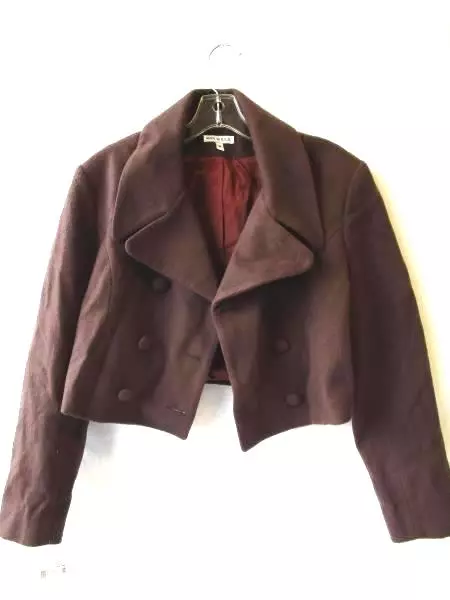 Women's Brown Cropped Dress Coat by 81st and Park Size M Long Sleeves Button Up