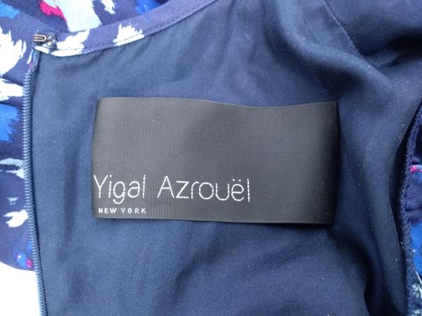 YIGAL AZROUEL Ikat Floral Silk Crepe Ruffle Dress in Night Multi Blue Sz 4