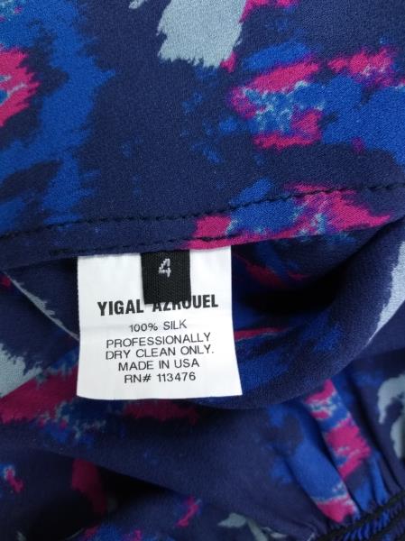 YIGAL AZROUEL Ikat Floral Silk Crepe Ruffle Dress in Night Multi Blue Sz 4