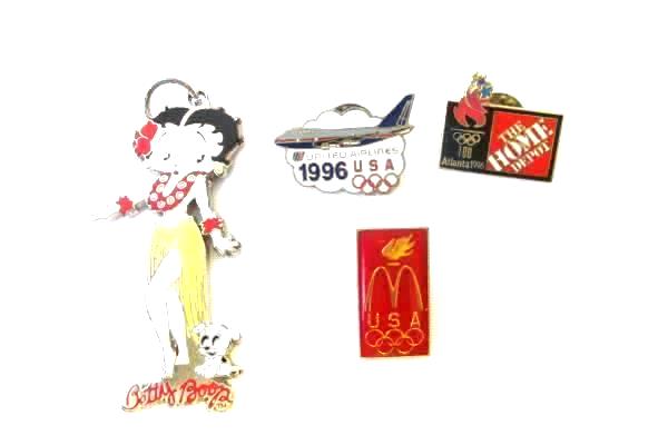 Set of Olympic Sponsors Pins and Betty Boop Pendant Necklace Key Chain Bracelet