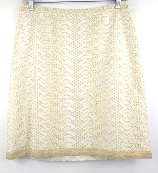 BANANA REPUBLIC Ivory Gold Eyelet Embroidered Career Pencil Skirt Petite Size 2P