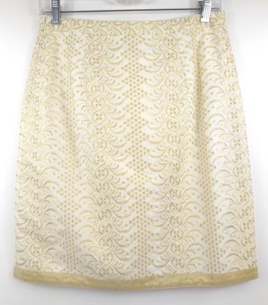 BANANA REPUBLIC Ivory Gold Eyelet Embroidered Career Pencil Skirt Petite Size 2P