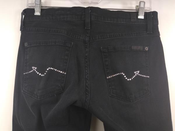 7 FOR ALL MANKIND Black "The Skinny Bootcut" Jeans with Rhinestone pockets sz 28