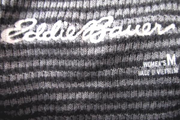 Women's Dark Long Sleeve Top By Eddie Bauer Size M Black Gray Striped