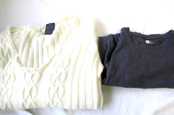 Lot of 2 Sweater &T-Shirt By Faded Glory-White Gap-Grey Women's Size L