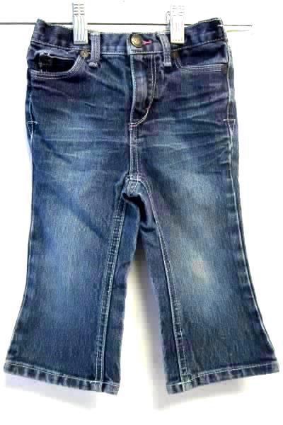 Little Girl's Blue Elastic Waist Jeans By Cherokee Size 18M Embroidered Flower