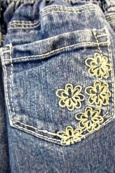 Little Girl's Blue Elastic Waist Jeans By Cherokee Size 18M Embroidered Flower