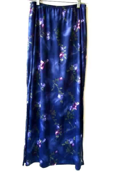 Women's Blue Floral Rose Silky Soft Skirt By Up Front Size M 100% Polyester