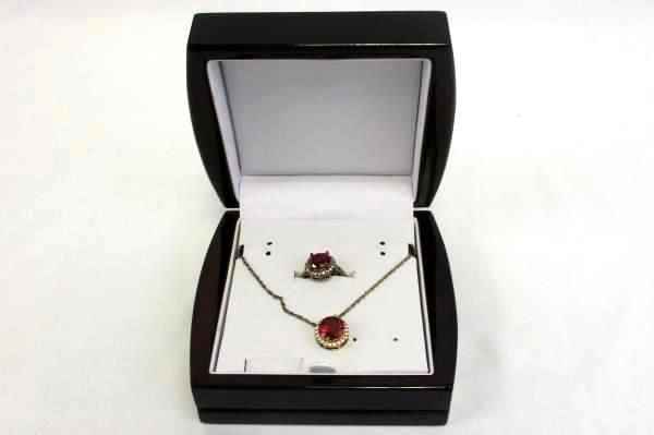 Ruby Box Set 18" Chain Pendent Ring Lab Created 14K Gold Over Brass