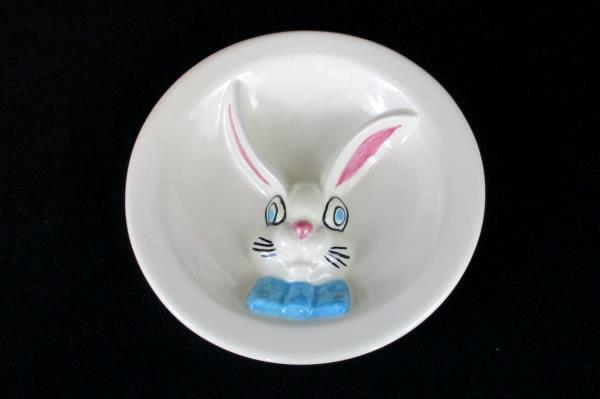 Bunny Rabbit Ceramic Divided Plate and Matching Double Handled Mug Easter Decor