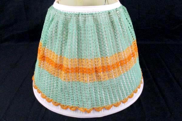 Vintage Lamp Cover Hand Crochet Green Gold With Drawstring EUC