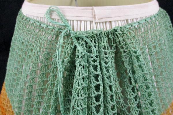 Vintage Lamp Cover Hand Crochet Green Gold With Drawstring EUC