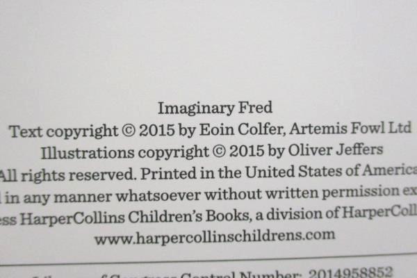 Imaginary Fred by Eoin Colfer First US Edition 2015, Hardcover