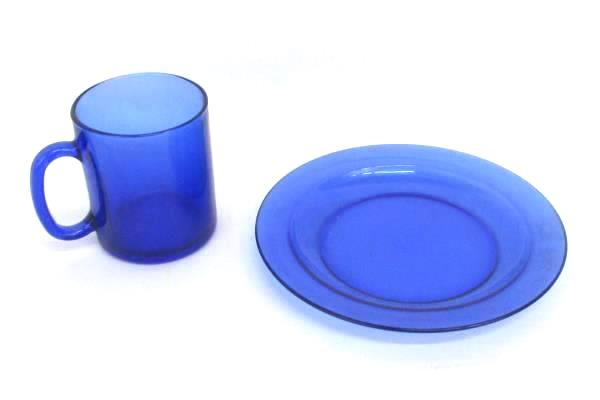 4 Piece Dish Set Coffee Mug Dinner Plate Salad Plate Soup Bowl White & Blue