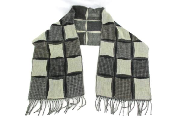 V. Fraas Cashmink NEW Gray Black White Mens One Size Plaid Fringe Hem Scarf